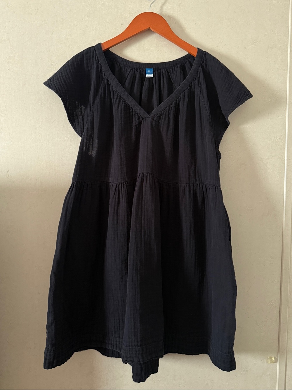 Old Navy Black Waffle Knit Baby Doll Dress XL
